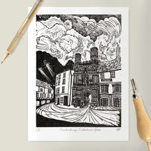Load image into Gallery viewer, Canterbury Cathedral Gate Linoprint A4