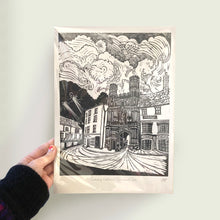 Load image into Gallery viewer, Canterbury Cathedral Gate Linoprint A4