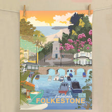 Load image into Gallery viewer, Folkestone Summer Beach Tea Towel – A Sun-Kissed Coastal Escape
