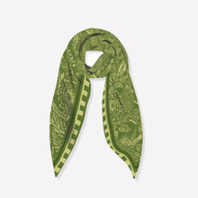 Load image into Gallery viewer, Verdant Garden – Botanical Linocut Silk Scarf (90 x 90cm)