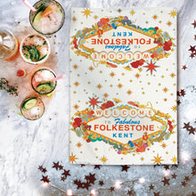 Load image into Gallery viewer, Folkestone Sign Tea Towel – A Playful Coastal Tribute