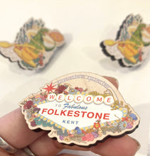 Load image into Gallery viewer, Welcome to Folkestone | Pin | Eco Wooden Badge