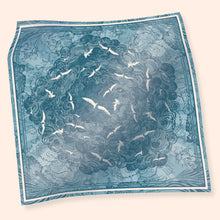 Load image into Gallery viewer, Flight through the clouds - Pastel Blue Linocut Silk Scarf (90 x 90cm)