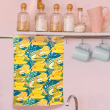 Load image into Gallery viewer, T-Rex Extravaganza Tea Towel – Playful Prehistoric Charm with a Cosmic Twist
