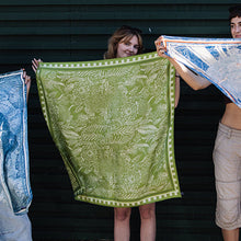 Load image into Gallery viewer, Verdant Garden – Botanical Linocut Silk Scarf (90 x 90cm)