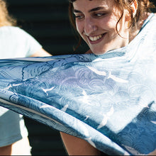 Load image into Gallery viewer, Flight through the clouds - Pastel Blue Linocut Silk Scarf (90 x 90cm)
