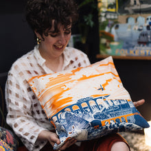 Load image into Gallery viewer, Cotton Cushion Covers - Coastal Line in Orange & Blue