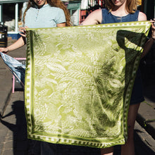 Load image into Gallery viewer, Verdant Garden – Botanical Linocut Silk Scarf (90 x 90cm)