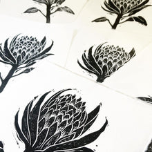 Load image into Gallery viewer, A5 Protea Handcarved Linoprint