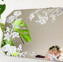 Load image into Gallery viewer, Monotone Hand Painted Floral Mirror