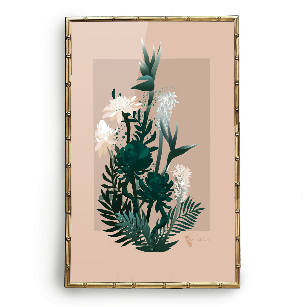Tropical Bouquet in Cream Art Print