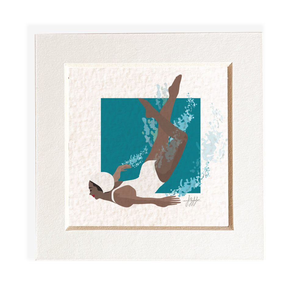 Mini mounted giclee print - Swimmer - Desk Decor