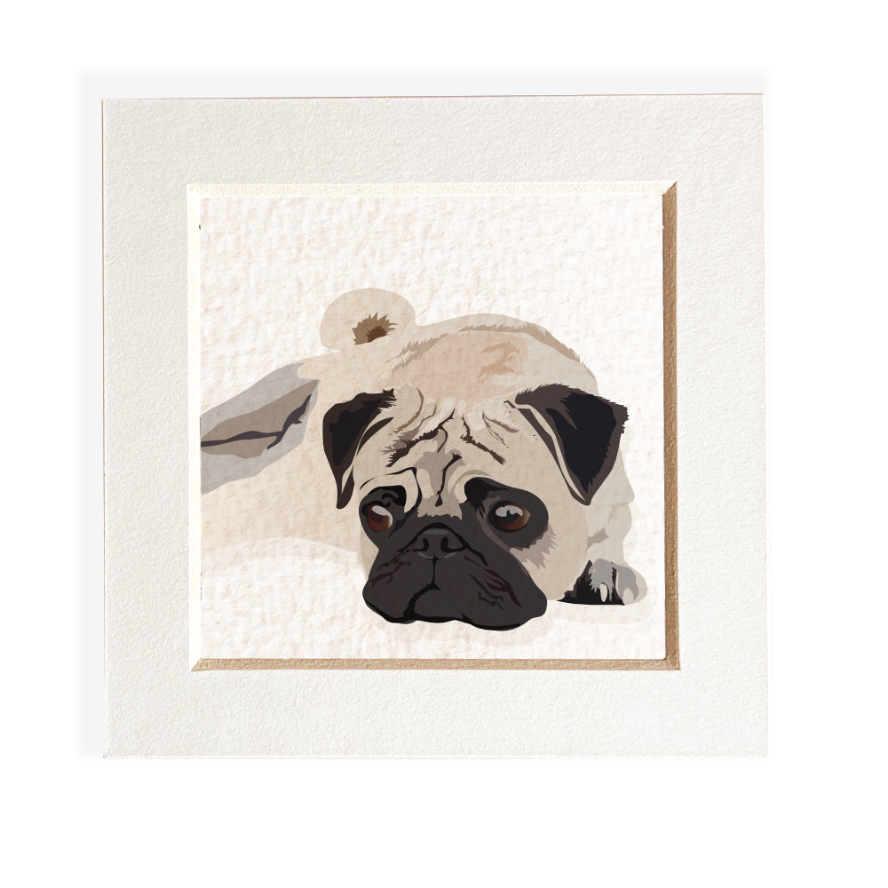 Mini mounted giclee print - Pug - Desk Decor