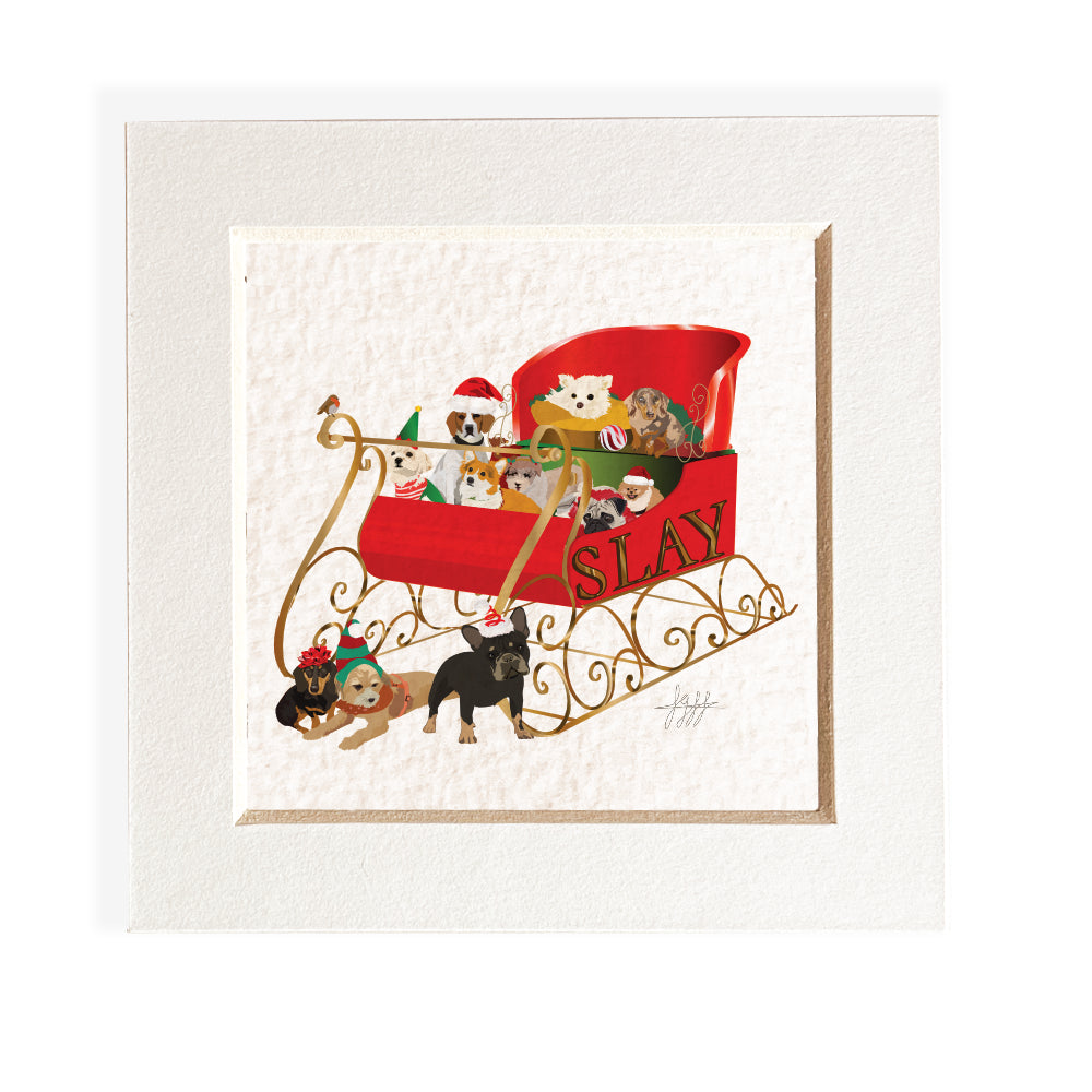 Mini mounted giclee print - Christmas Dog Slay - Desk Decor