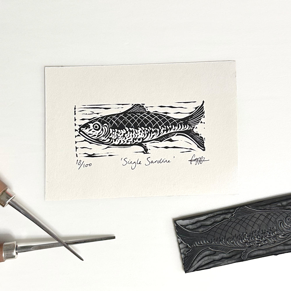 Single Sardine | A6 Linoprint