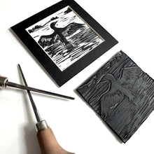 Load image into Gallery viewer, Cormorant Linoprint | 10cm Mounted Handmade Linoprint
