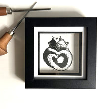 Load image into Gallery viewer, Curled Cats Linoprint | 10cm Framed Handmade Linoprint
