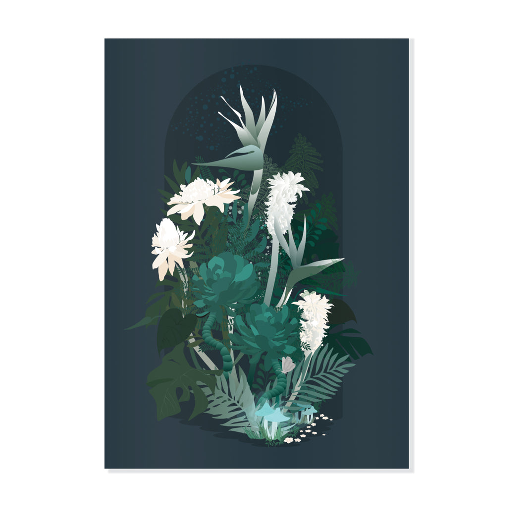 Tropical Bouquet in the Night Art Print