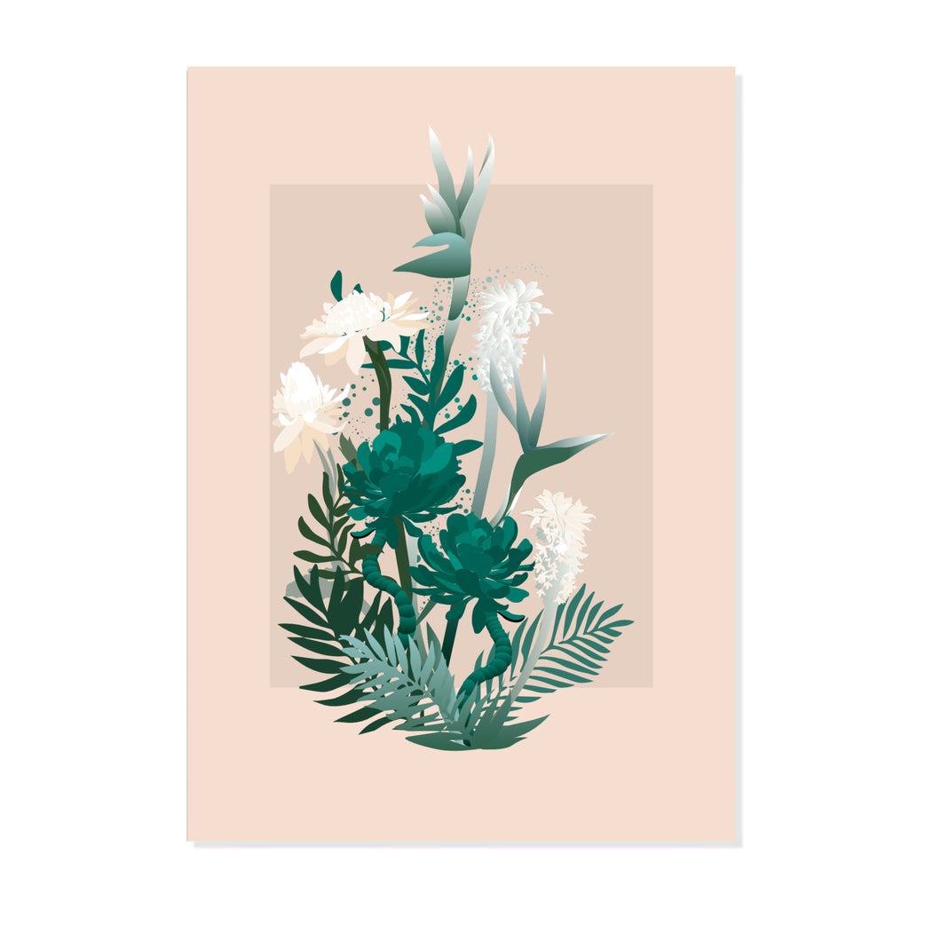 Tropical Bouquet in Cream Art Print