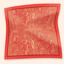 Load image into Gallery viewer, Crimson Garden – Botanical Linocut Silk Scarf (90 x 90cm)
