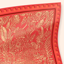 Load image into Gallery viewer, Crimson Garden – Botanical Linocut Silk Scarf (90 x 90cm)
