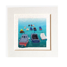 Load image into Gallery viewer, Mini mounted giclee print - Moored Boats (Daytime) - Desk Decor
