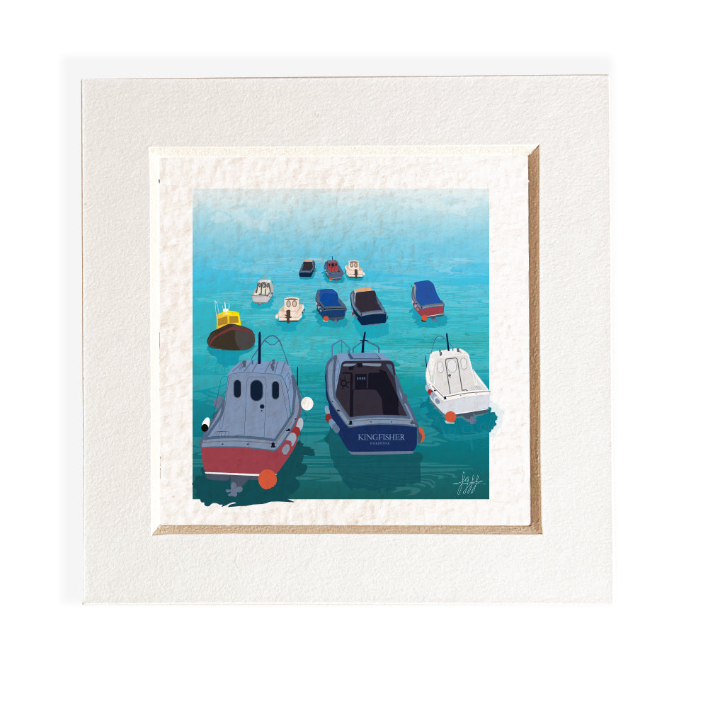 Mini mounted giclee print - Moored Boats (Daytime) - Desk Decor