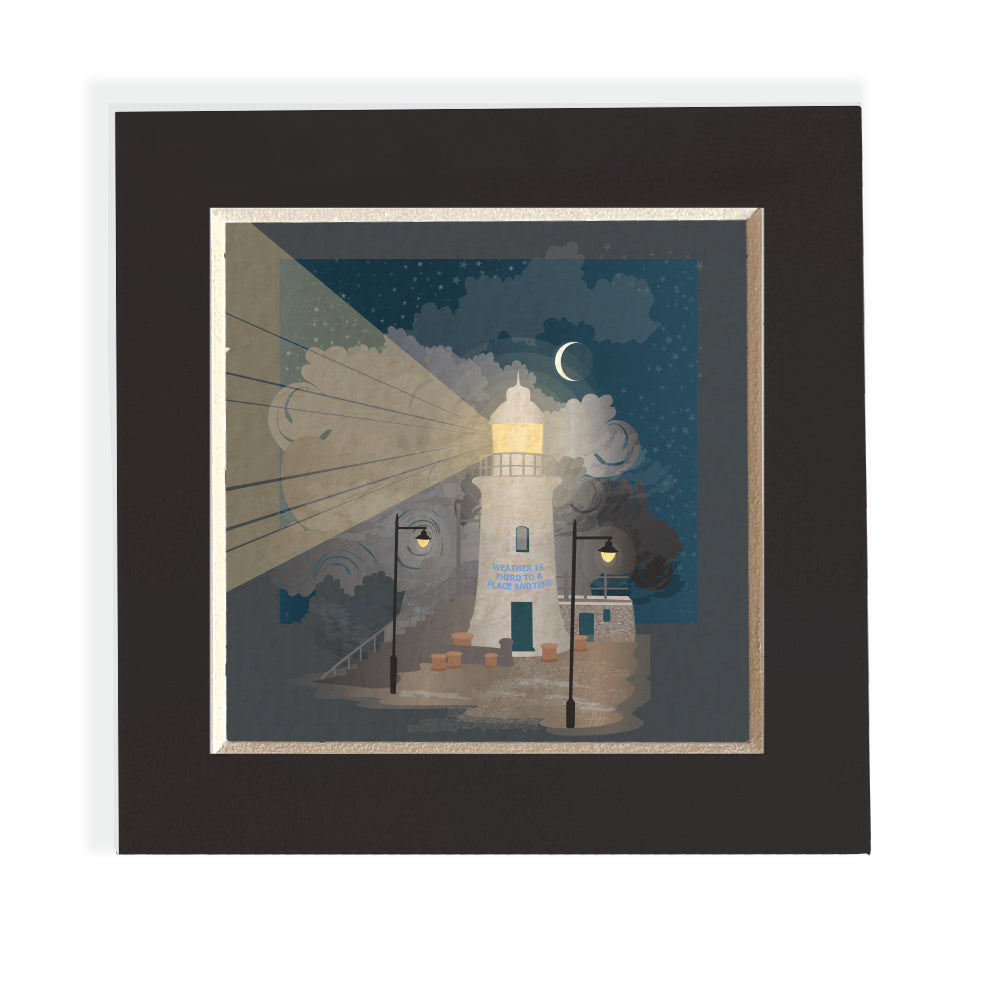 Mini mounted giclee print - Lighthouse at Night - Desk Decor