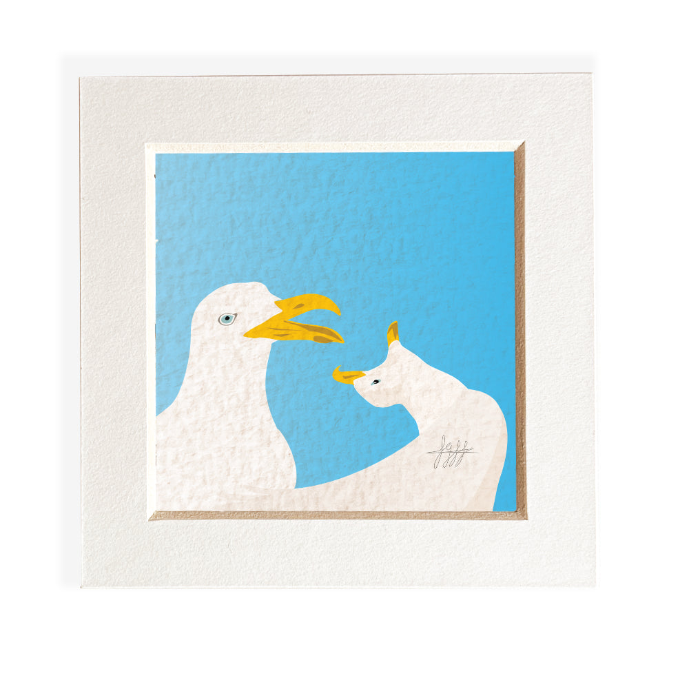 Mini mounted giclee print - Seagulls squawking in the day - Desk Decor
