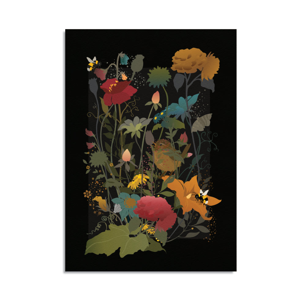 Kentish Garden Florals in the Dark Art Print
