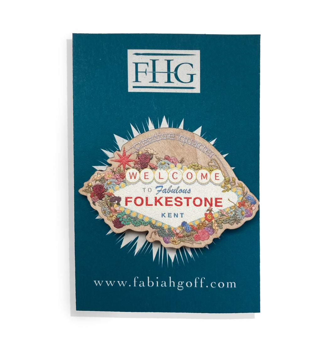 Welcome to Folkestone | Pin | Eco Wooden Badge