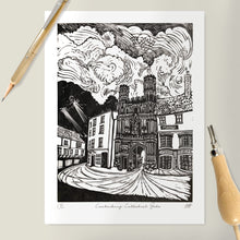 Load image into Gallery viewer, Canterbury Cathedral Gate Linoprint A4
