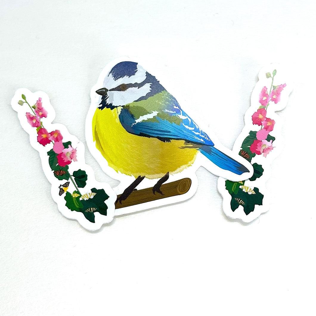 Bluetit & Hollyhock Vinyl Stickers | Pack of 3