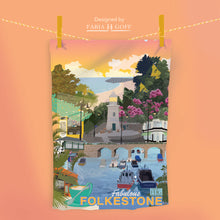 Load image into Gallery viewer, Folkestone Summer Beach Tea Towel – A Sun-Kissed Coastal Escape

