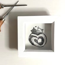 Load image into Gallery viewer, Curled Cats Linoprint | 10cm Framed Handmade Linoprint

