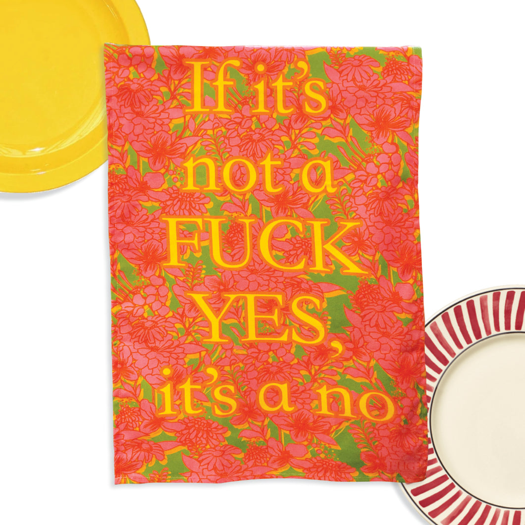 Fuck Yes-No Floral Teatowel