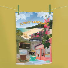 Load image into Gallery viewer, Sunny Sandgate Tea Towel – Hand Illustrated montage
