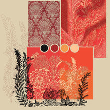 Load image into Gallery viewer, Crimson Garden – Botanical Linocut Silk Scarf (90 x 90cm)
