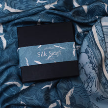 Load image into Gallery viewer, Flight through the clouds - Pastel Blue Linocut Silk Scarf (90 x 90cm)
