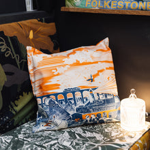 Load image into Gallery viewer, Cotton Cushion Covers - Coastal Line in Orange &amp; Blue
