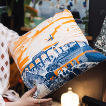 Load image into Gallery viewer, Cotton Cushion Covers - Coastal Line in Orange &amp; Blue
