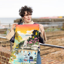 Load image into Gallery viewer, Folkestone Summer Beach Tea Towel – A Sun-Kissed Coastal Escape
