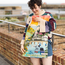 Load image into Gallery viewer, Folkestone Summer Beach Tea Towel – A Sun-Kissed Coastal Escape
