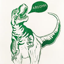 Load image into Gallery viewer, Tea-Rex in Forest Green Linoprint
