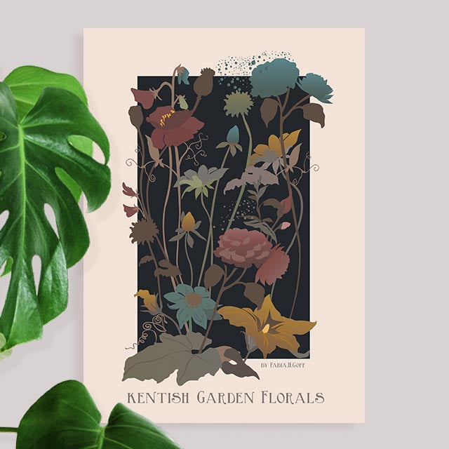 Kentish Garden Florals on Black Art Print