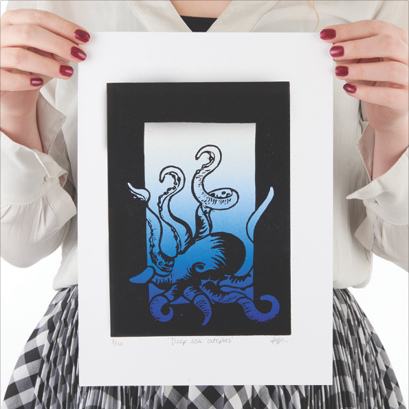 Deep Sea Octopus Linoprint